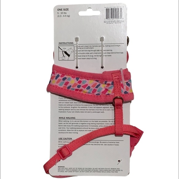 Cat Harness and Leash Set Adjustable For Cats 5-10 LBS Pink Multicolor One Size - Picture 5 of 8